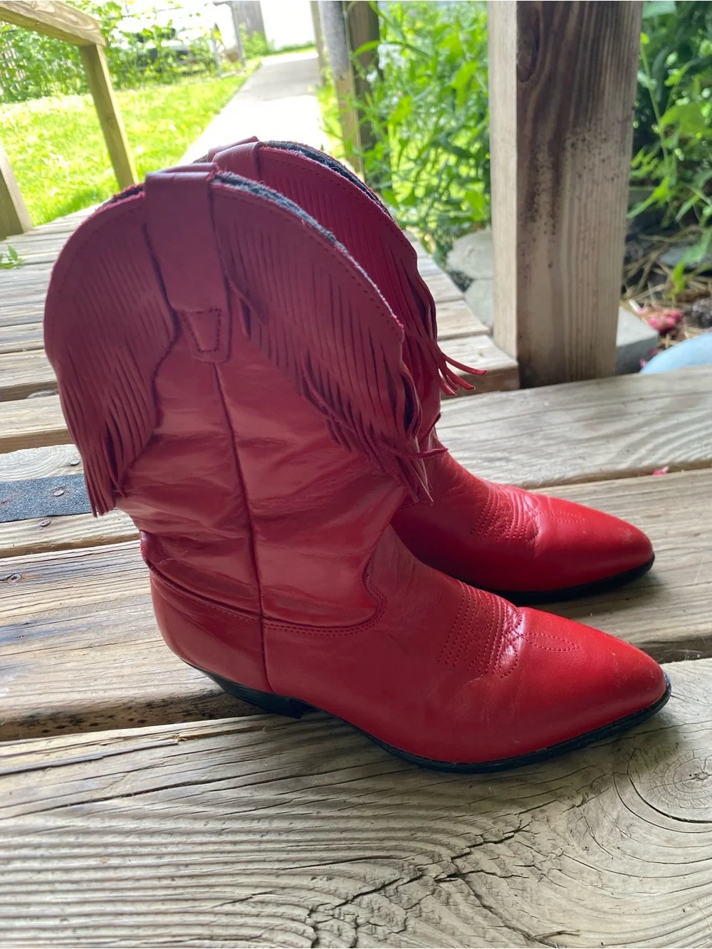 Laredo kids SZ 1 Red Leather Fringe Cowboy Boots Made in USA 🇺🇸